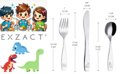 Exzact Kids Flatware dinosaur-engraved spoons for small mouths.