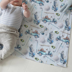 EyMzcod baby blanket used as swaddle and stroller cover.