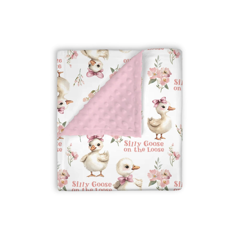 EyMzcod mink baby blanket with silly goose on the loose and pink flowers for cozy naps