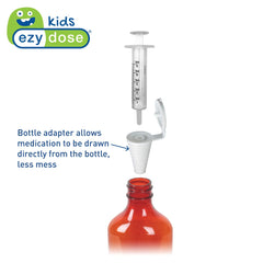 EZY DOSE syringe shows milliliter markings for precise measurement during medicine time