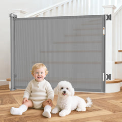 EZIGO 55-inch retractable baby gate extended width for wide openings, flexible barrier
