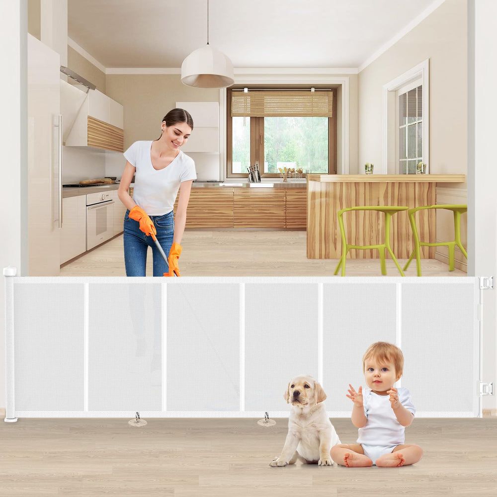 EZIGO Upgrade 120-inch retractable gate in white for wide openings.