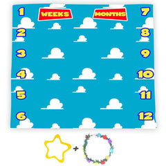 F-FUN SOUL milestone blanket with blue sky and clouds for adorable growth photos.