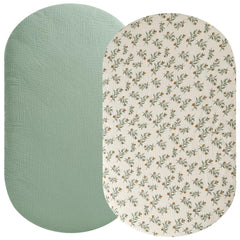 Fadacudan muslin bassinet sheet in roman green pattern, breathable and cozy for gentle naps
