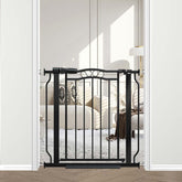 Fairy Baby arch design gate in black secures doorways while complementing home decor.