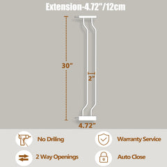 Fairy Baby auto-close walk-through gate extension in white ensures hands-free closing
