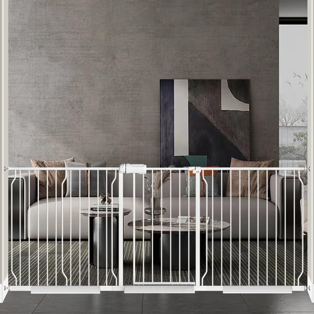 Fairy Baby wide-fit gate for 85-90 inch openings enables smooth pass-through with a child.