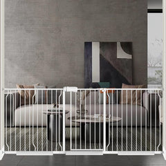 Fairy Baby wide-fit gate for 85-90 inch openings enables smooth pass-through with a child.