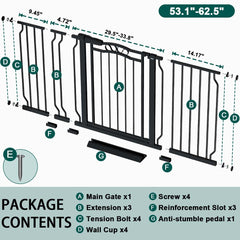 Fairy Baby extended gate for 53-62 inch openings enables wide hallway protection.