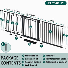 Fairy Baby large pet gate for wide openings contains pets.