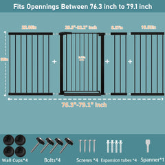 Fairy Baby wide adjustable width gate fits 70.9 to 76.3-inch openings