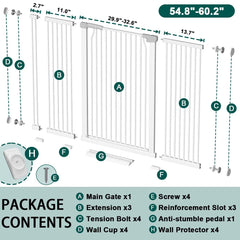 Fairy Baby adjustable width 54.8-60.2in gate fits wide doorways safely