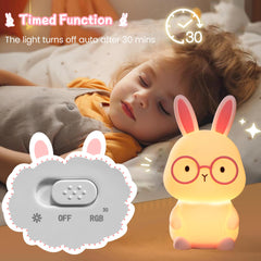 FAMIDUO rechargeable bunny night light with timer for convenient nighttime.