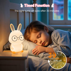 FAMIDUO Bunny Night Light features a 30-minute timer for hands-free evenings.