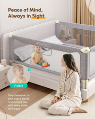 FAMILL bed rail toddler gray one-sided access shows easy nightly reach.