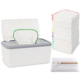 FAMOPLAY 54-pack flannel wipes in dispenser for easy access.