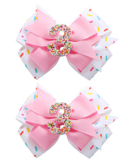 Fancheer birthday hair bow with ice cream donut theme in pink, ideal for party photos.