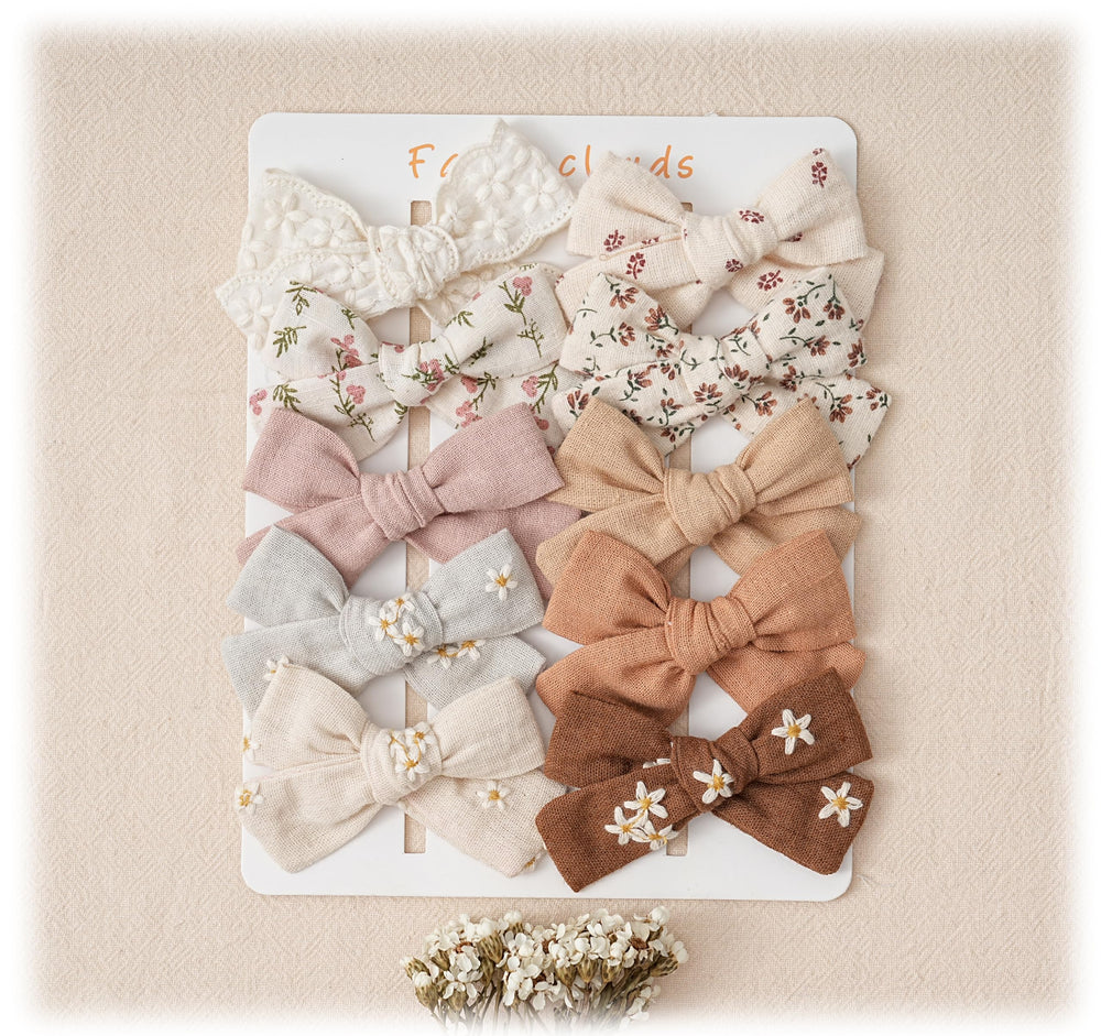 Fancy Clouds hair bows clip set in 10 colors for everyday outfits.