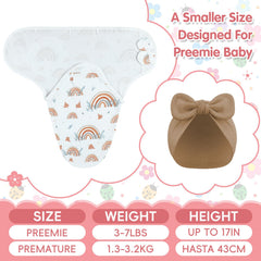 Fanfanwin rabbit ears hat complements the swaddle for a snug fit.