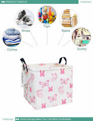FANKANG Square Pink Butterfly hamper with double handles for portability.