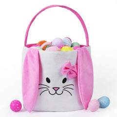 Fanunny Easter Bunny Basket with pink handle, easy egg-hunt carrier.