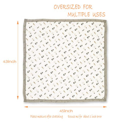 Farmer Mani swaddle blanket with animal pattern, safe printing for babies.