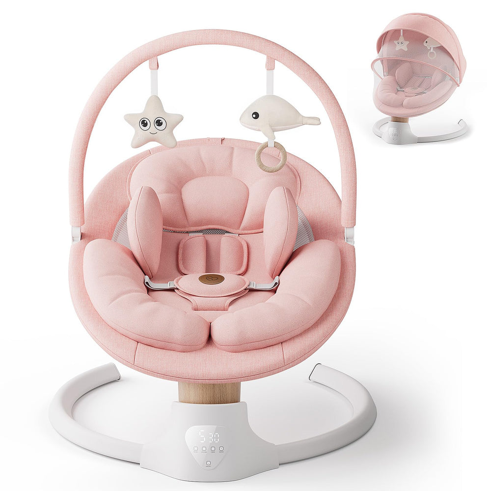 FasonBaby electric baby swing pink front view soothes infants.