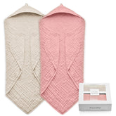 FAVERDIIY hooded baby towel in dusty pink provides gentle warmth for newborns