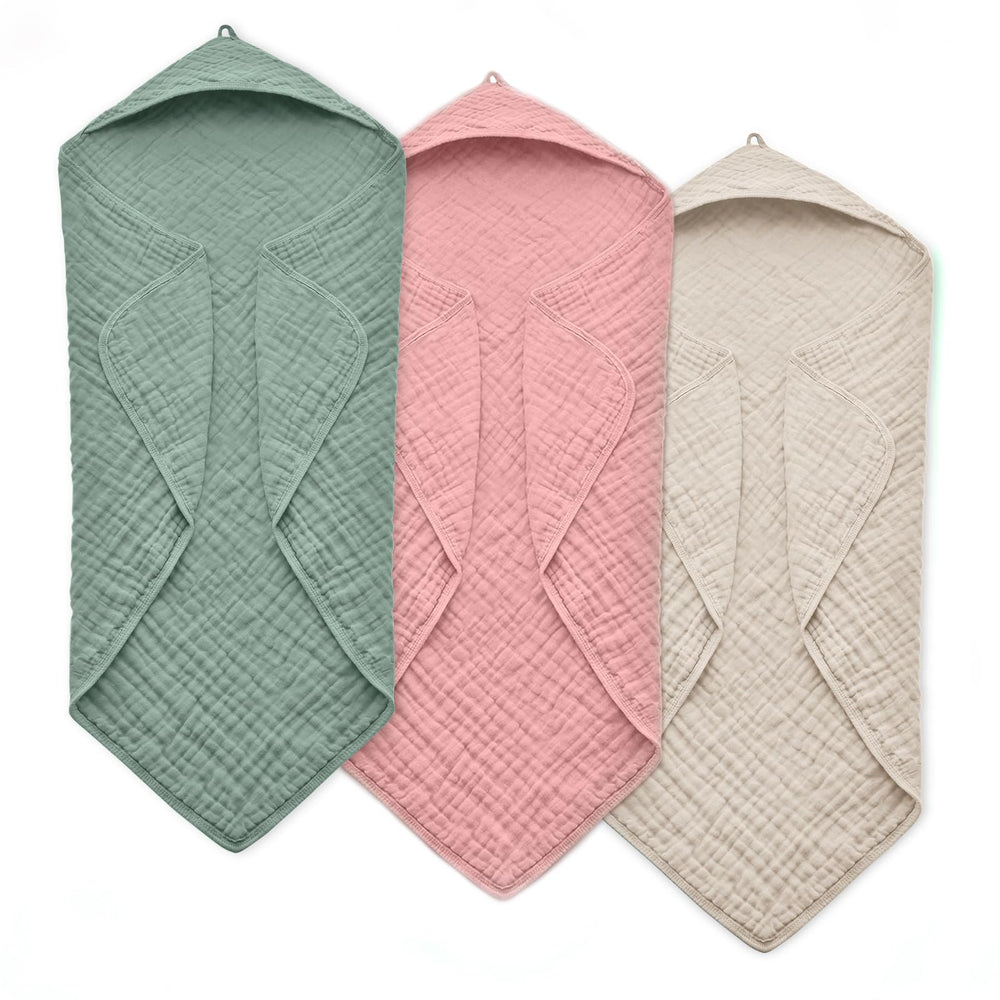 FAVERDIIY hooded baby towel, 35x35 inches, soft muslin cotton for gentle skin.