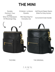 FAWN DESIGN Mini Diaper Bag interior pockets organize baby gear for quick access.