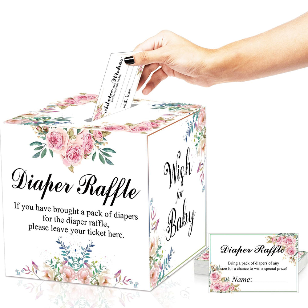 FCDECOR diaper raffle box front view, sage green design enhances baby shower decor