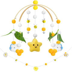 fcesuk baby mobile with stars and bees on wooden arch for visual stimulation