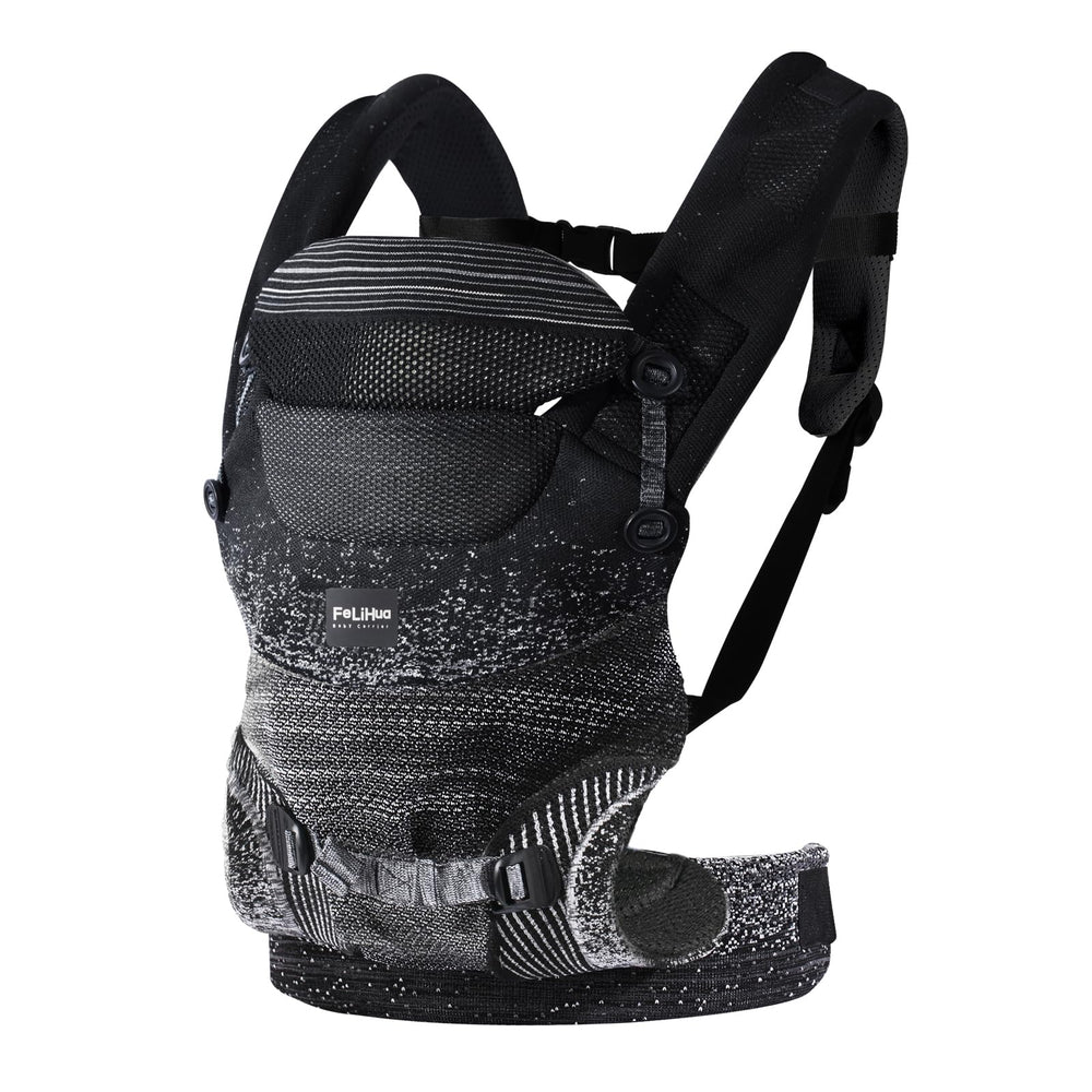 Fe Li Hua ergonomic baby carrier in black with lumbar support for all-day comfort