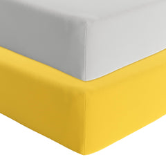 Featherhead 2-pack fitted crib sheets in percale grey yellow for soft, breathable sleep