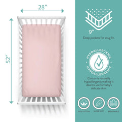 Featherhead packaging pink 2-pack crib sheets highlighting eco-friendly gift packaging for new parents