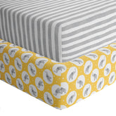 Featherhead Elephant Jersey crib sheets offer ultra-soft 100% cotton comfort for baby
