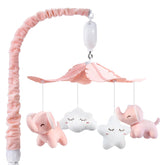 FEISIKE pink elephant crib mobile with soft dolls for visual stimulation and calming bedtime ambiance.