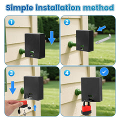 FeiTFX outdoor faucet security withstands rain, snow, and temperature changes.