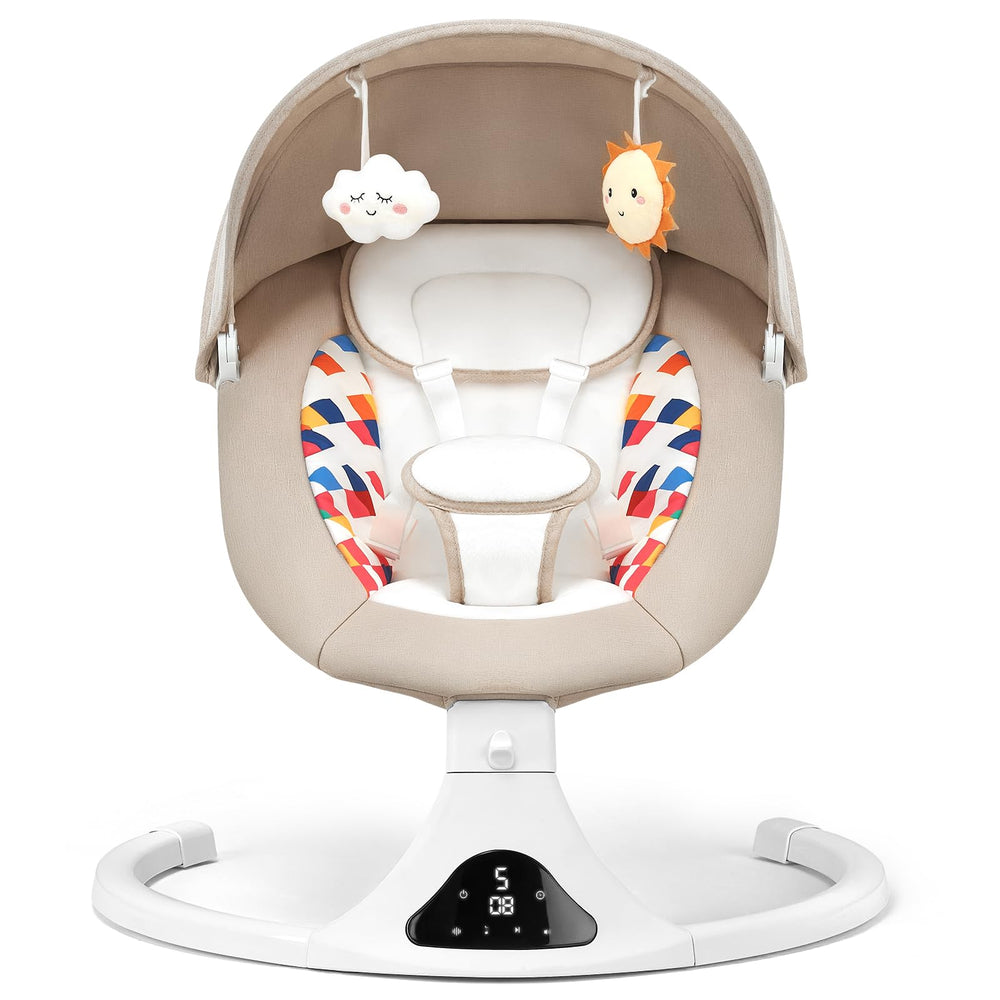 Feitiong baby swing beige seat with floral cushion for gentle soothing naps.