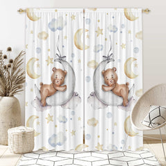 Felortte bear moon stars curtains panel close-up for nursery privacy and soft light