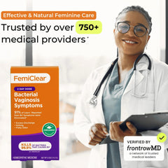 Packaging highlights natural ingredients and BV symptom relief from FemiClear.
