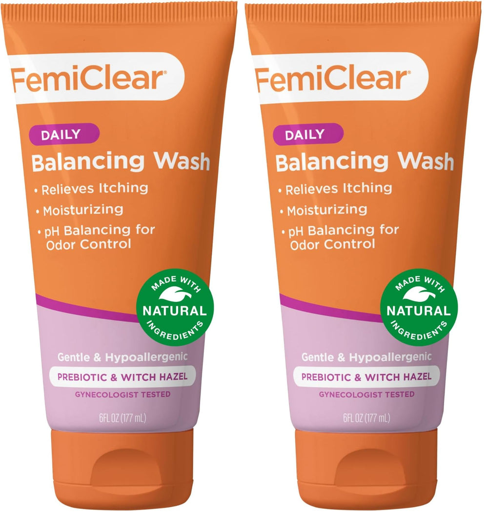 FemiClear Soothing Daily Wash bottle front view for gentle daily cleansing.
