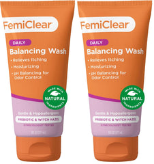 FemiClear Soothing Daily Wash bottle front view for gentle daily cleansing.