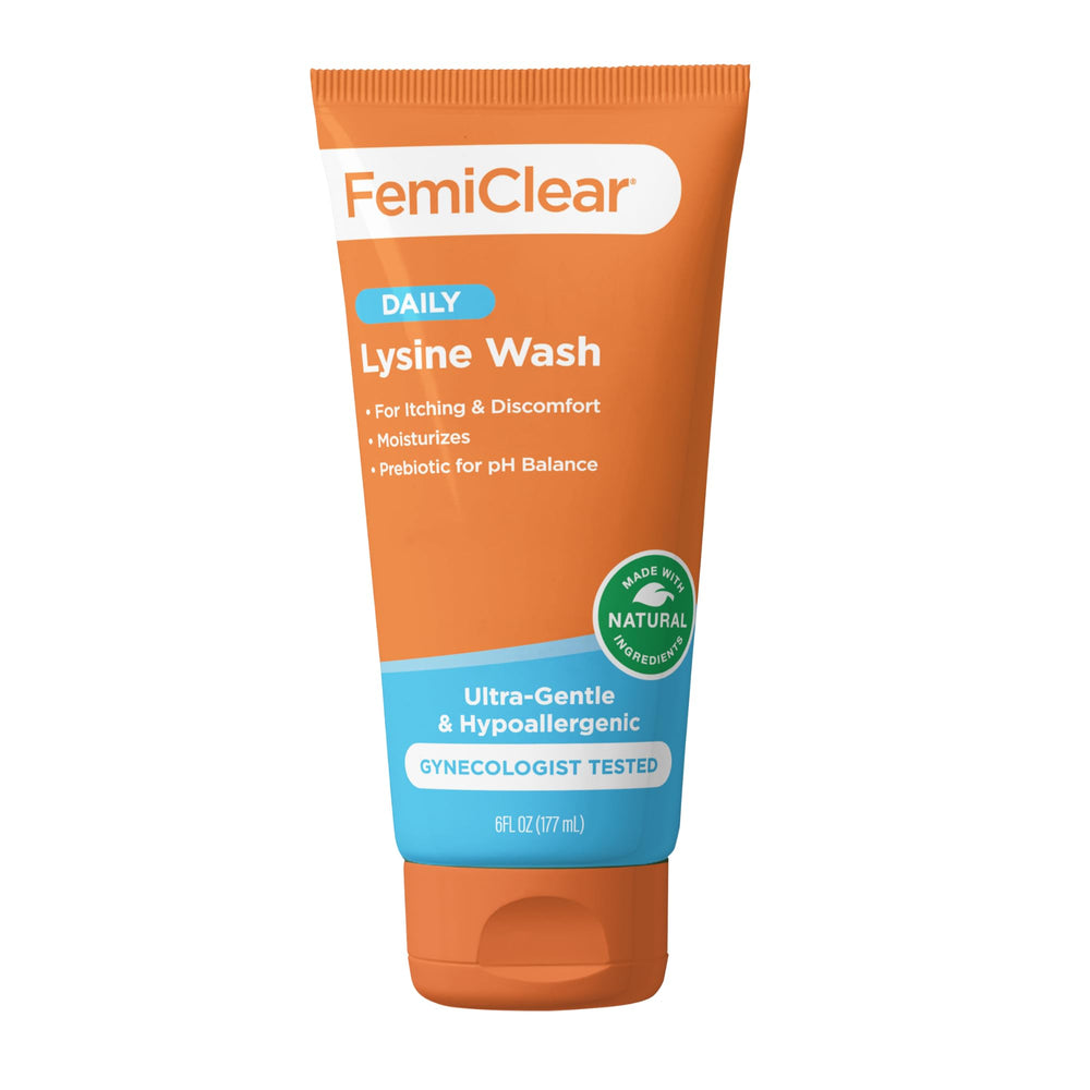 FemiClear Ultra-Gentle wash bottle on sink for daily gentle cleansing.