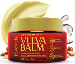 Femyth Vulva Balm jar close-up highlighting soothing hydration for delicate skin.