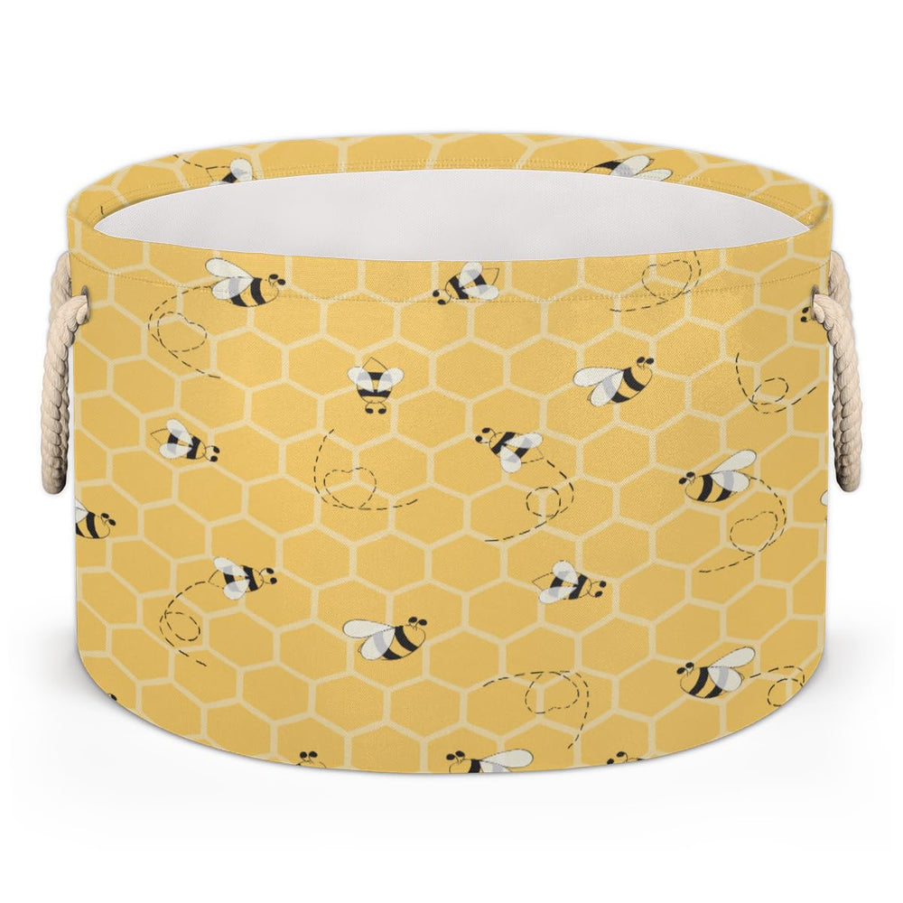 FengQuGou cute yellow bee round basket with handles for toy organization