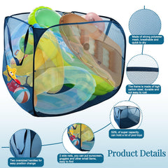 Feoang pool toy storage bag frame features sturdy steel support.