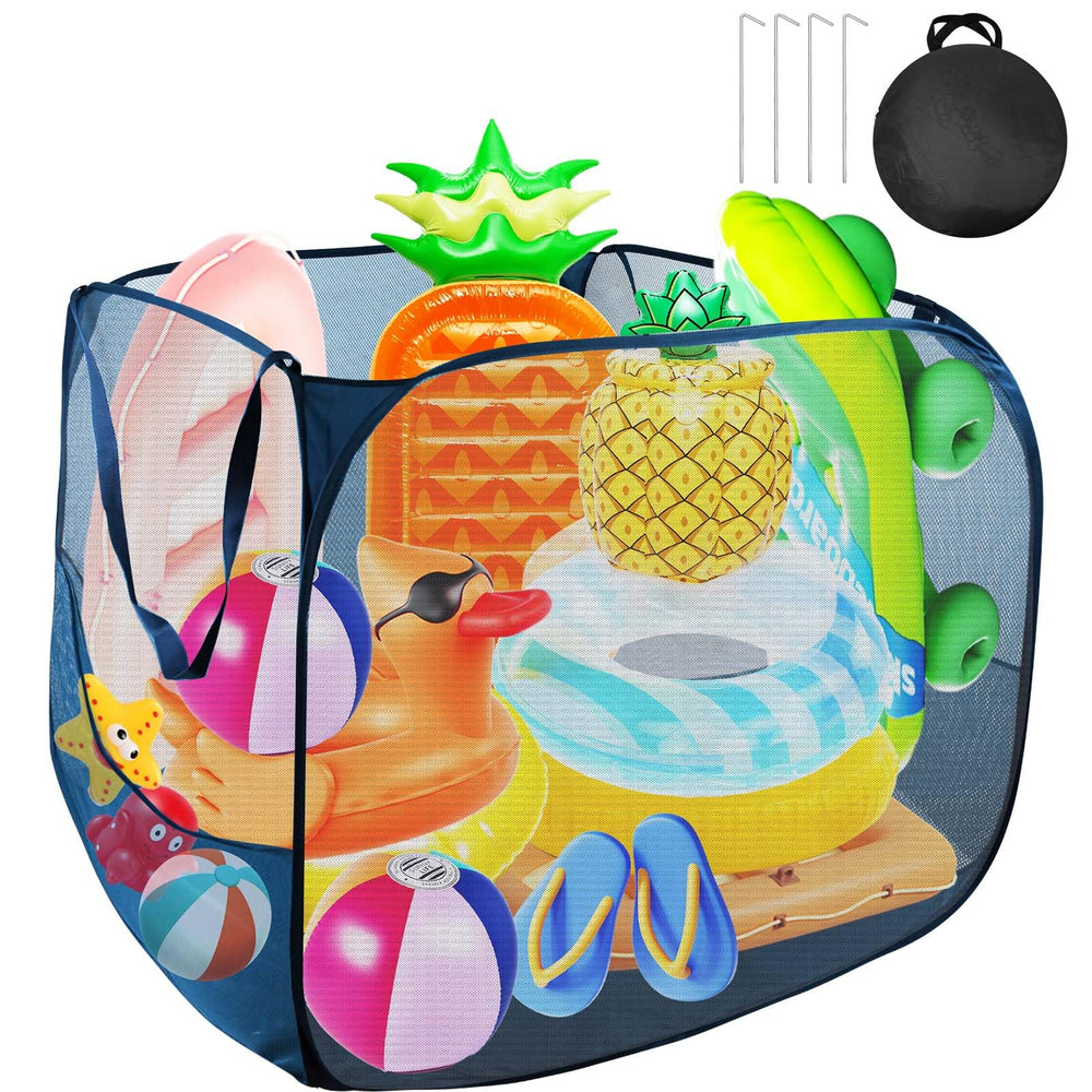 Feoang pop-up pool toy storage bag in open state keeps toys organized.