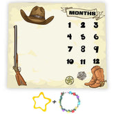 F-FUN SOUL monthly milestone blanket with cowboy design for growth photos.