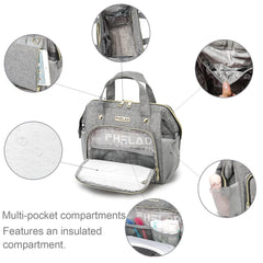 FHELAD gray diaper bag interior organization highlights nine pockets